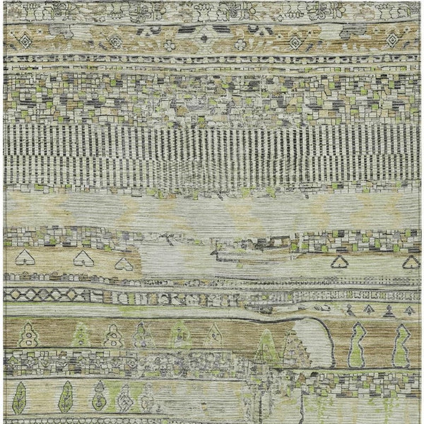 HomeRoots 5' X 8' Beige & Mint Green Striped Washable Area Rug - Durable, Stylish for Indoor & Outdoor Use! 622181