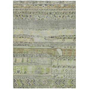 HomeRoots 5' X 8' Beige & Mint Green Striped Washable Area Rug - Durable, Stylish for Indoor & Outdoor Use! 622181