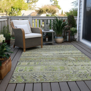 HomeRoots 5' X 8' Beige & Mint Green Striped Washable Area Rug - Durable, Stylish for Indoor & Outdoor Use! 622181