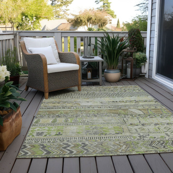 HomeRoots 5' X 8' Beige & Mint Green Striped Washable Area Rug - Durable, Stylish for Indoor & Outdoor Use! 622181