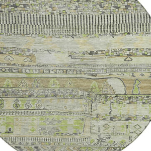 HomeRoots 8' Beige and Mint Green Round Striped Rug - Washable, Durable Design for Indoor & Outdoor Spaces! 622182