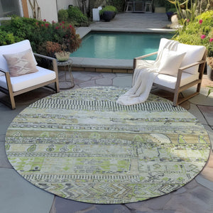 HomeRoots 8' Beige and Mint Green Round Striped Rug - Washable, Durable Design for Indoor & Outdoor Spaces! 622182