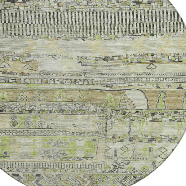 HomeRoots 8' Beige and Mint Green Round Striped Rug - Washable, Durable Design for Indoor & Outdoor Spaces! 622182