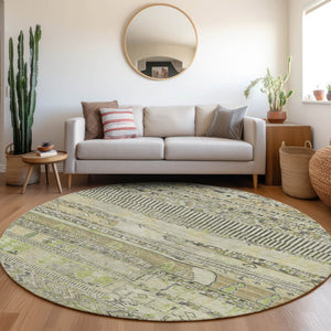 HomeRoots 8' Beige and Mint Green Round Striped Rug - Washable, Durable Design for Indoor & Outdoor Spaces! 622182