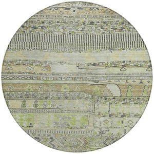 HomeRoots 8' Beige and Mint Green Round Striped Rug - Washable, Durable Design for Indoor & Outdoor Spaces! 622182