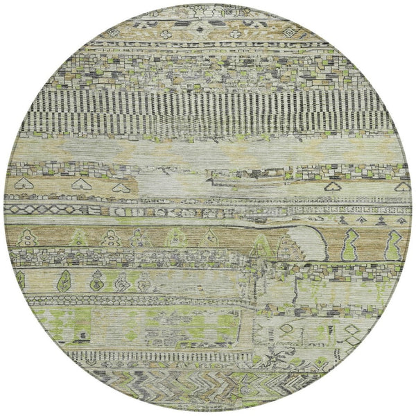 HomeRoots 8' Beige and Mint Green Round Striped Rug - Washable, Durable Design for Indoor & Outdoor Spaces! 622182