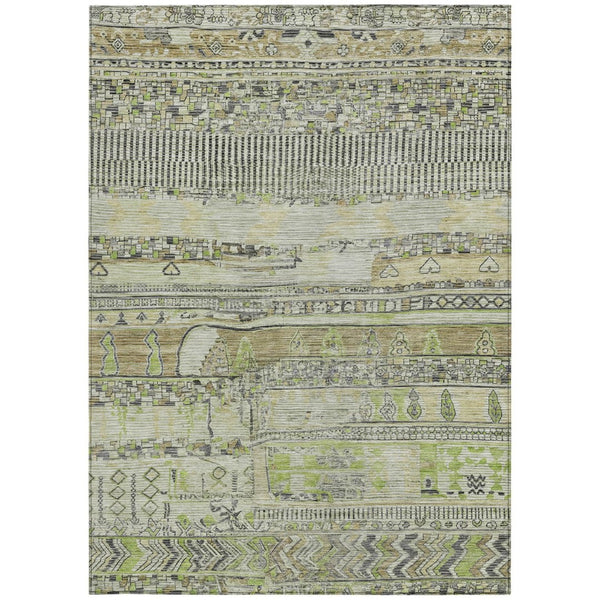 HomeRoots 8' X 10' Beige and Mint Green Striped Indoor Outdoor Area Rug - Durable, Washable, Stylish & Versatile! 622183