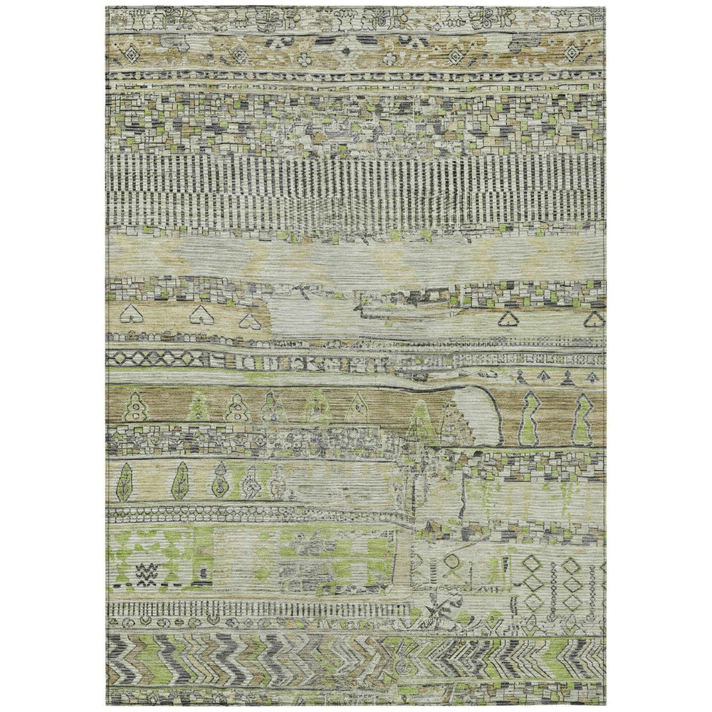 HomeRoots 10' Beige and Mint Green Striped Washable Area Rug - Durable Indoor/Outdoor Decor for High Traffic Areas 622185