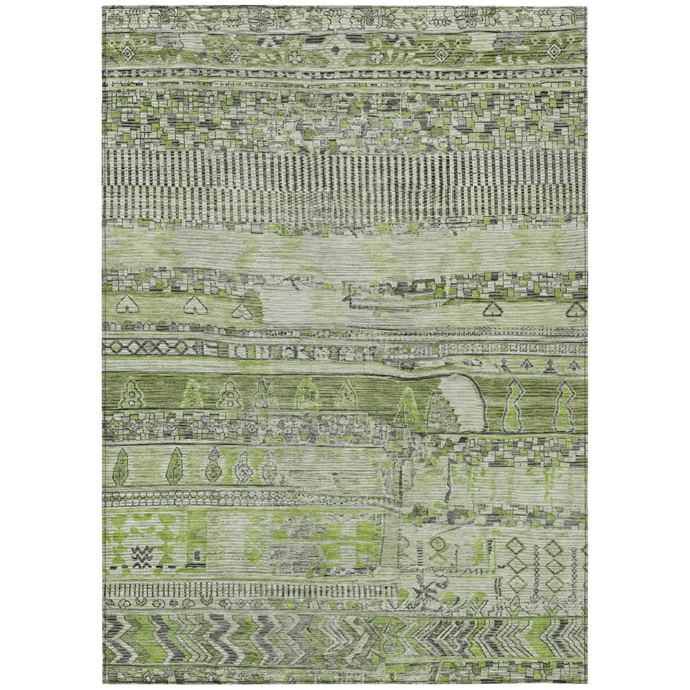 HomeRoots 5' Olive Green and Gray Striped Indoor-Outdoor Area Rug – Washable, Durable, Stylish for Any Space 622199
