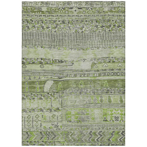 HomeRoots 5' Olive Green and Gray Striped Indoor-Outdoor Area Rug – Washable, Durable, Stylish for Any Space 622199