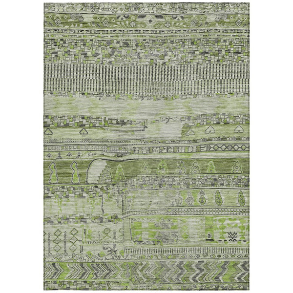 HomeRoots 5' Olive Green and Gray Striped Indoor-Outdoor Area Rug – Washable, Durable, Stylish for Any Space 622199