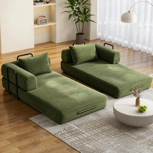 English Elm 78 Inch Corduroy Convertible Sofa Sleeper Futon with Foldable Armrests for Studio Rooms Green W5385P455028