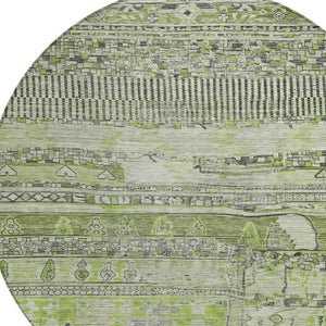 HomeRoots 8' Olive Green & Gray Round Striped Area Rug – Stylish, Washable, Durable for Indoor & Outdoor Use 622200