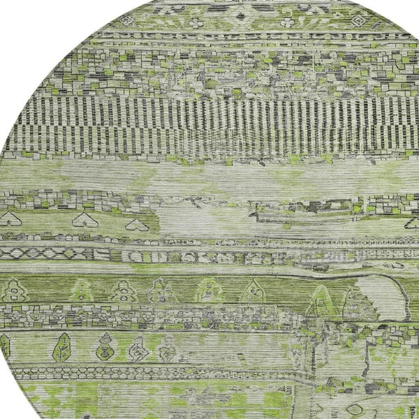 HomeRoots 8' Olive Green & Gray Round Striped Area Rug – Stylish, Washable, Durable for Indoor & Outdoor Use 622200