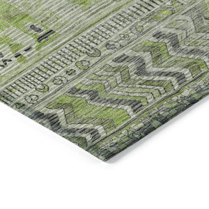 HomeRoots 8' Olive Green & Gray Round Striped Area Rug – Stylish, Washable, Durable for Indoor & Outdoor Use 622200