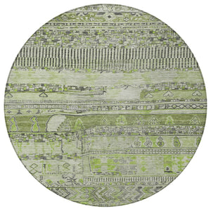HomeRoots 8' Olive Green & Gray Round Striped Area Rug – Stylish, Washable, Durable for Indoor & Outdoor Use 622200
