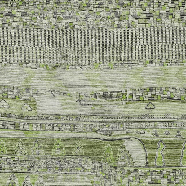 HomeRoots 8' X 10' Olive Green & Gray Striped Washable Area Rug - Durable, Stylish, Perfect for Indoor & Outdoor Use! 622201