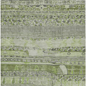 HomeRoots 10' Olive Green and Gray Striped Washable Area Rug - Versatile Indoor Outdoor Style for Every Space 622203
