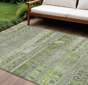 HomeRoots 10' Olive Green and Gray Striped Washable Area Rug - Versatile Indoor Outdoor Style for Every Space 622203