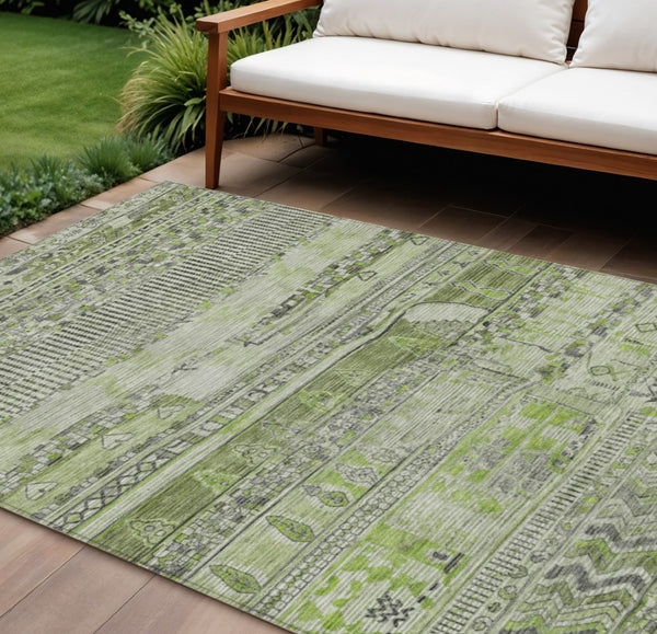 HomeRoots 10' Olive Green and Gray Striped Washable Area Rug - Versatile Indoor Outdoor Style for Every Space 622203