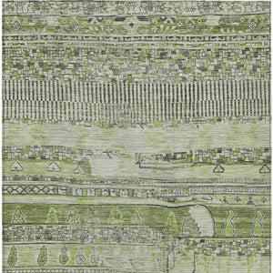 HomeRoots 10' Olive Green and Gray Striped Washable Area Rug - Versatile Indoor Outdoor Style for Every Space 622203