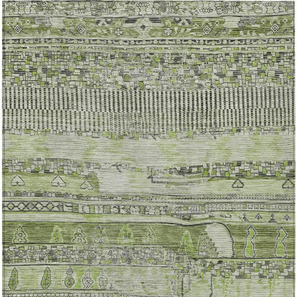 HomeRoots 10' Olive Green and Gray Striped Washable Area Rug - Versatile Indoor Outdoor Style for Every Space 622203
