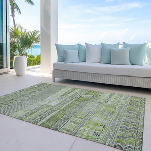 HomeRoots 10' Olive Green and Gray Striped Washable Area Rug - Versatile Indoor Outdoor Style for Every Space 622203