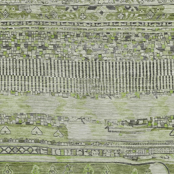 HomeRoots 10' Olive Green and Gray Striped Washable Area Rug - Versatile Indoor Outdoor Style for Every Space 622203