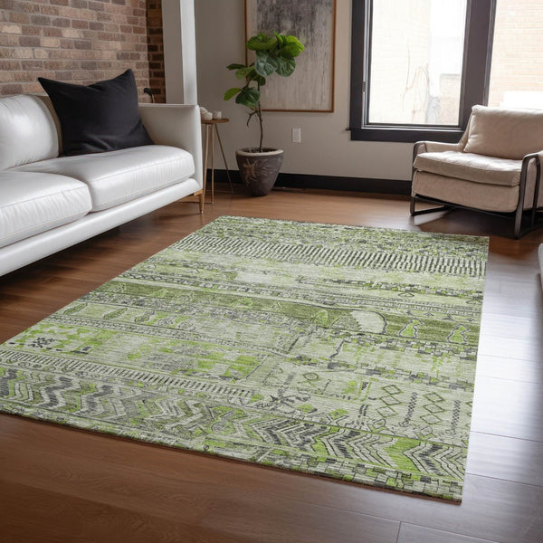 HomeRoots 10' Olive Green and Gray Striped Washable Area Rug - Versatile Indoor Outdoor Style for Every Space 622203
