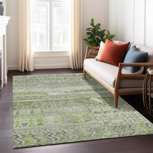 HomeRoots 10' Olive Green and Gray Striped Washable Area Rug - Versatile Indoor Outdoor Style for Every Space 622203