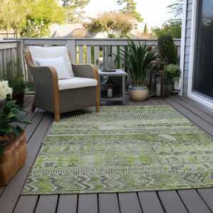 HomeRoots 10' Olive Green and Gray Striped Washable Area Rug - Versatile Indoor Outdoor Style for Every Space 622203