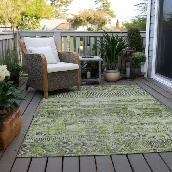 HomeRoots 10' Olive Green and Gray Striped Washable Area Rug - Versatile Indoor Outdoor Style for Every Space 622203