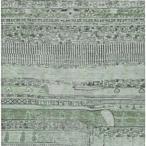 HomeRoots 5' Sage and Gray Striped Washable Area Rug for Indoor/Outdoor Use - Durable, Stylish & Easy Care! 622205