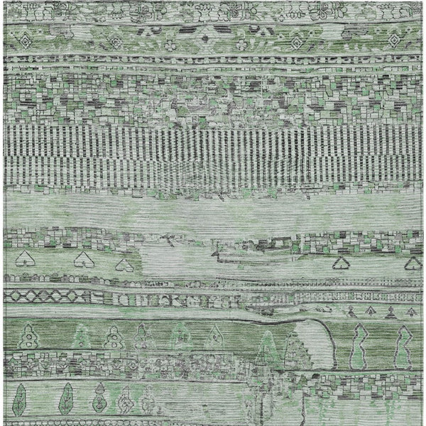 HomeRoots 5' Sage and Gray Striped Washable Area Rug for Indoor/Outdoor Use - Durable, Stylish & Easy Care! 622205