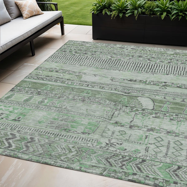HomeRoots 5' Sage and Gray Striped Washable Area Rug for Indoor/Outdoor Use - Durable, Stylish & Easy Care! 622205