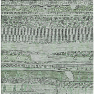 HomeRoots 5' Sage and Gray Striped Washable Area Rug for Indoor/Outdoor Use - Durable, Stylish & Easy Care! 622205