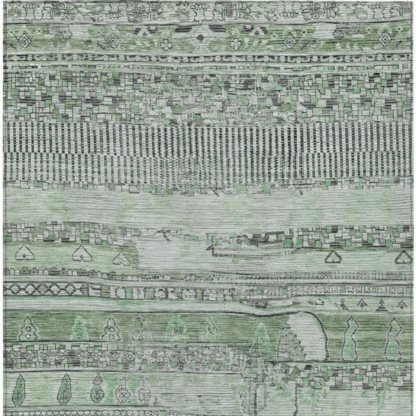 HomeRoots 5' Sage and Gray Striped Washable Area Rug for Indoor/Outdoor Use - Durable, Stylish & Easy Care! 622205