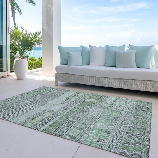 HomeRoots 5' Sage and Gray Striped Washable Area Rug for Indoor/Outdoor Use - Durable, Stylish & Easy Care! 622205