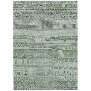 HomeRoots 5' Sage and Gray Striped Washable Area Rug for Indoor/Outdoor Use - Durable, Stylish & Easy Care! 622205