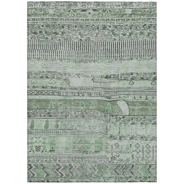HomeRoots 5' Sage and Gray Striped Washable Area Rug for Indoor/Outdoor Use - Durable, Stylish & Easy Care! 622205