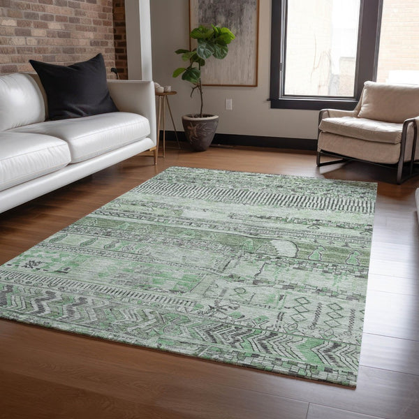 HomeRoots 5' Sage and Gray Striped Washable Area Rug for Indoor/Outdoor Use - Durable, Stylish & Easy Care! 622205