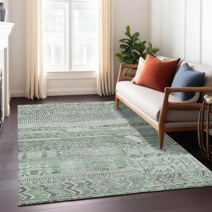 HomeRoots 5' Sage and Gray Striped Washable Area Rug for Indoor/Outdoor Use - Durable, Stylish & Easy Care! 622205