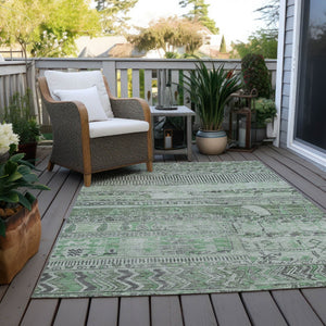 HomeRoots 5' Sage and Gray Striped Washable Area Rug for Indoor/Outdoor Use - Durable, Stylish & Easy Care! 622205
