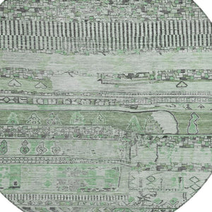 HomeRoots 8' Sage and Gray Round Striped Indoor Outdoor Rug - Washable, Durable, Stylish for Any Space! 622206