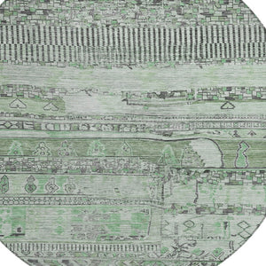 HomeRoots 8' Sage and Gray Round Striped Indoor Outdoor Rug - Washable, Durable, Stylish for Any Space! 622206