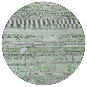 HomeRoots 8' Sage and Gray Round Striped Indoor Outdoor Rug - Washable, Durable, Stylish for Any Space! 622206