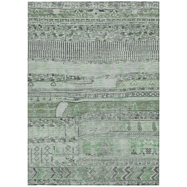 HomeRoots 8' Sage and Gray Striped Washable Area Rug – Durable Indoor/Outdoor Carpet for High-Traffic Spaces 622207