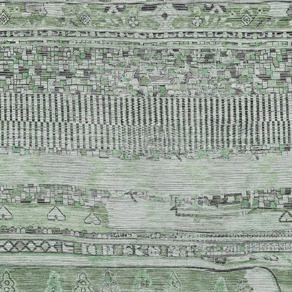 HomeRoots 9' X 12' Sage and Gray Striped Washable Area Rug - Durable, Stylish, Indoor/Outdoor, Easy Care 622208