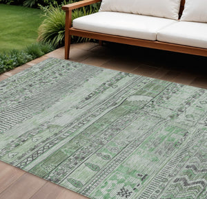 HomeRoots 10' Sage and Gray Striped Washable Area Rug - Durable, Stain-Resistant for Indoor & Outdoor Use! 622209