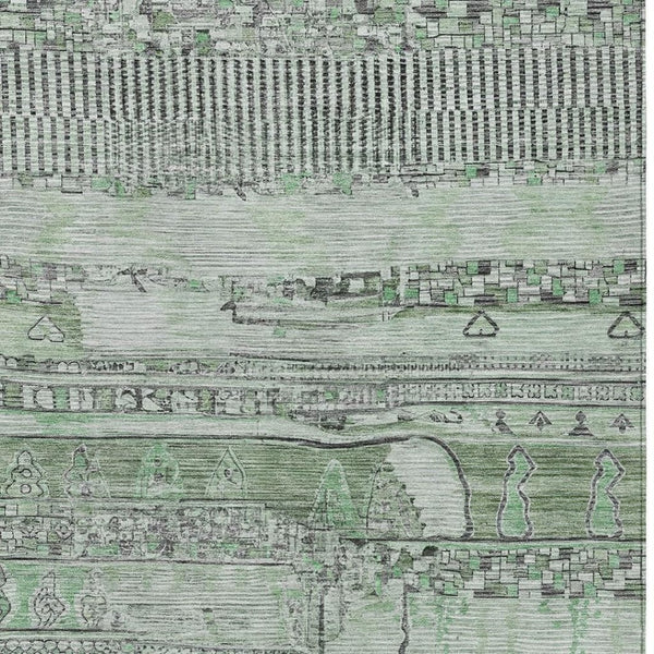 HomeRoots 10' Sage and Gray Striped Washable Area Rug - Durable, Stain-Resistant for Indoor & Outdoor Use! 622209